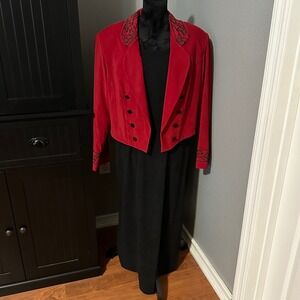 R.J. & Co Woman 20W Red Black 2pc Dress Set Cropped Blazer Jacket Formal Evening